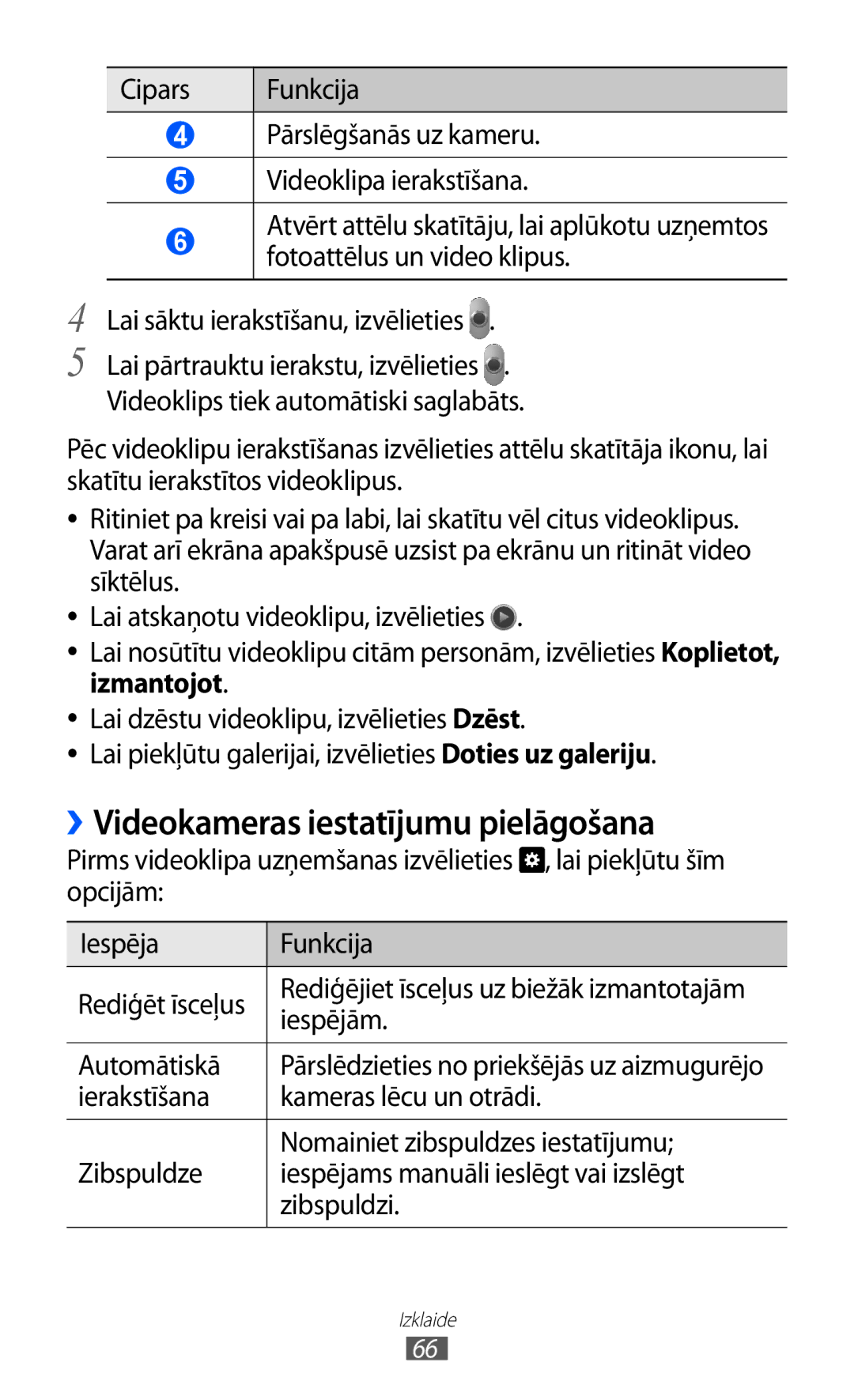 Samsung GT-P6210UWASEB manual ››Videokameras iestatījumu pielāgošana, Automātiskā 