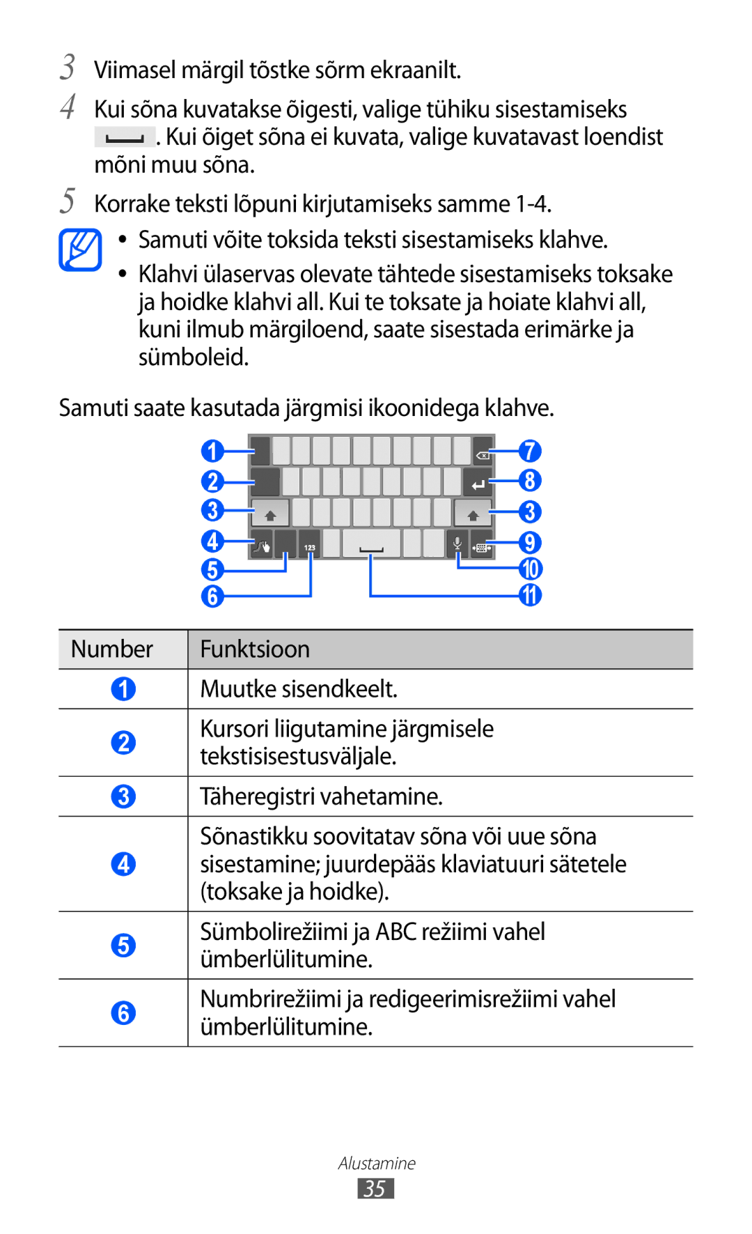 Samsung GT-P6210UWASEB manual Kursori liigutamine järgmisele tekstisisestusväljale 