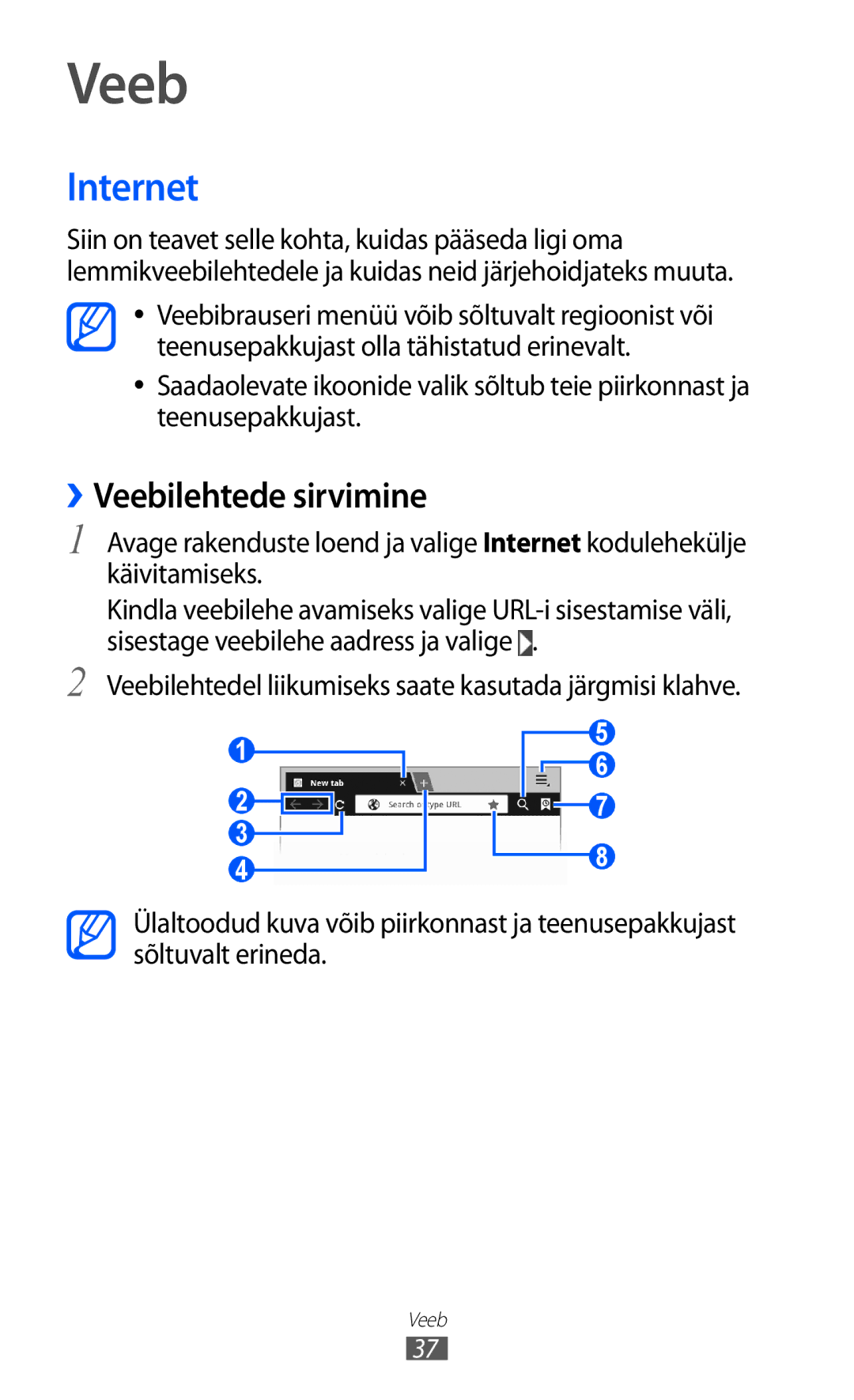 Samsung GT-P6210UWASEB manual Internet, ››Veebilehtede sirvimine 