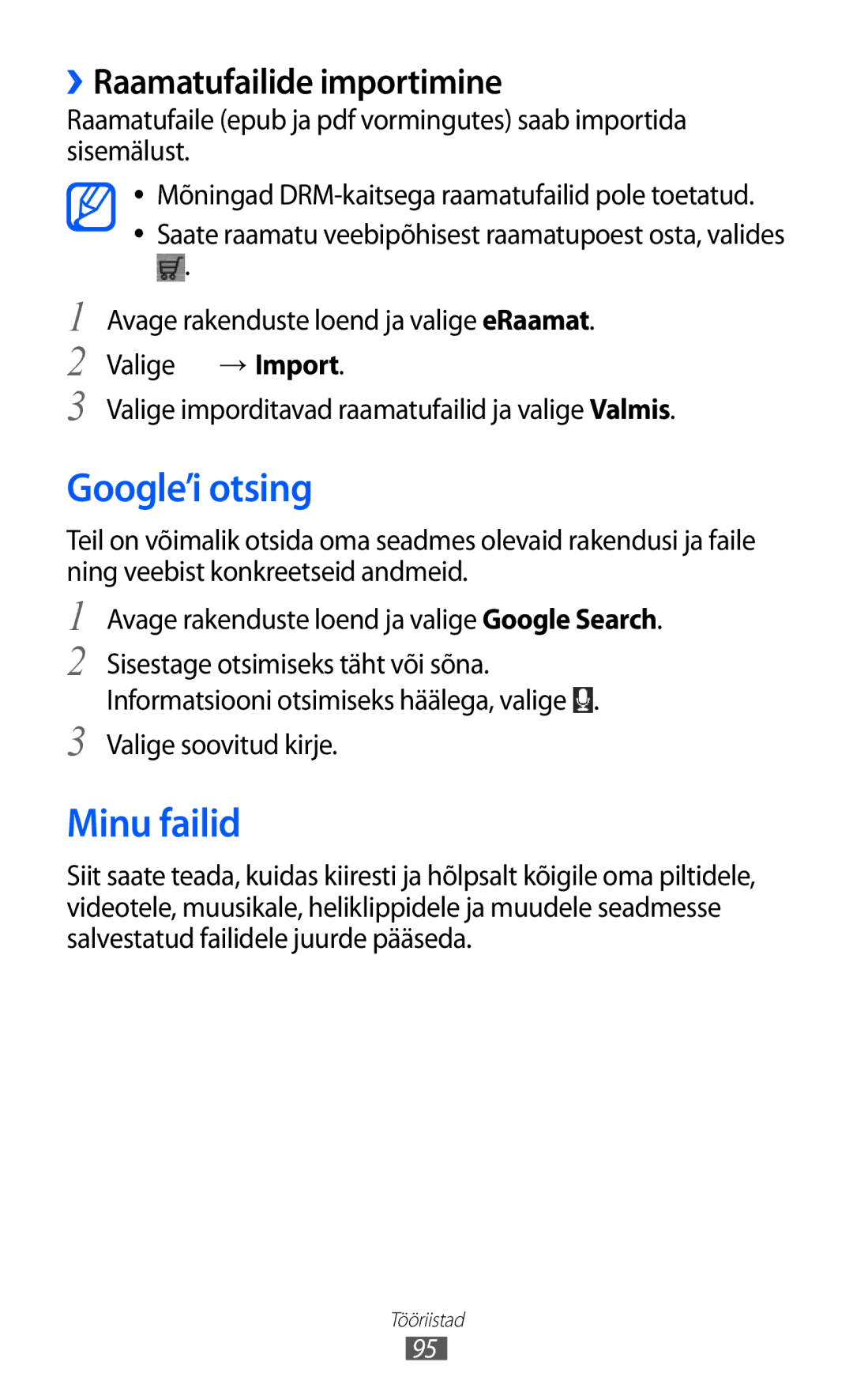 Samsung GT-P6210UWASEB manual Google’i otsing, Minu failid, ››Raamatufailide importimine, Valige soovitud kirje 