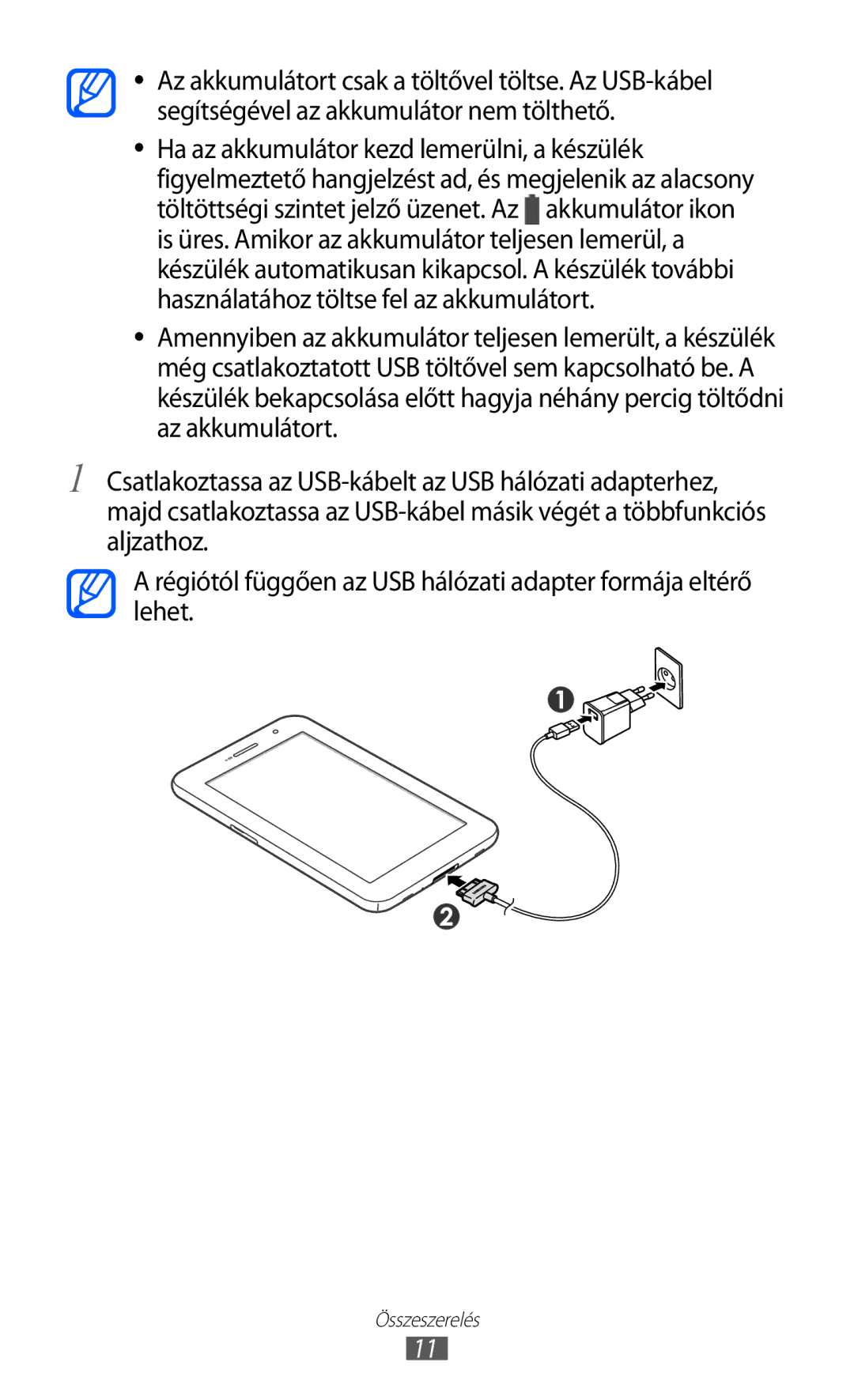 Samsung GT-P6210MAAXEH, GT-P6210UWAXEH manual Összeszerelés 