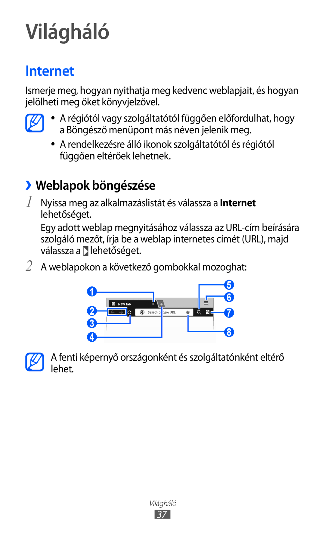 Samsung GT-P6210MAAXEH, GT-P6210UWAXEH manual Világháló, Internet, ››Weblapok böngészése 