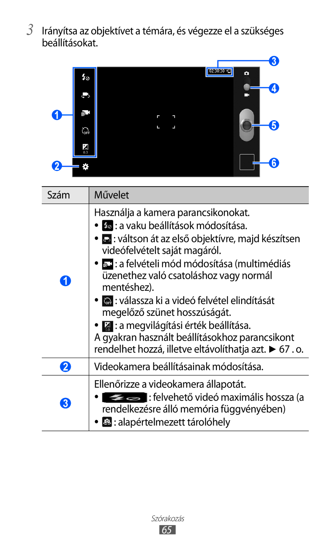 Samsung GT-P6210MAAXEH manual Videófelvételt saját magáról, Megelőző szünet hosszúságát, Megvilágítási érték beállítása 