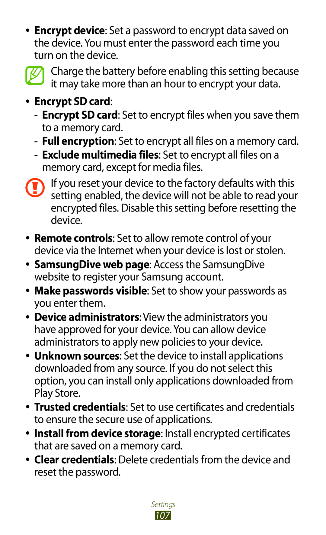 Samsung GT-P6210ZWAFOP, GT-P6210ZWAXEF, GT-P6210MAAXEF, GT-P6210UWAXEF, GT-P6210UWAFOP, GT-P6210MAAFOP manual Encrypt SD card 