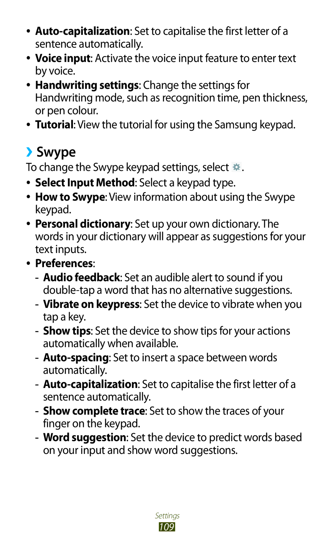 Samsung GT-P6210MAAFOP, GT-P6210ZWAXEF, GT-P6210MAAXEF, GT-P6210UWAXEF, GT-P6210ZWAFOP, GT-P6210UWAFOP ››Swype, Preferences 