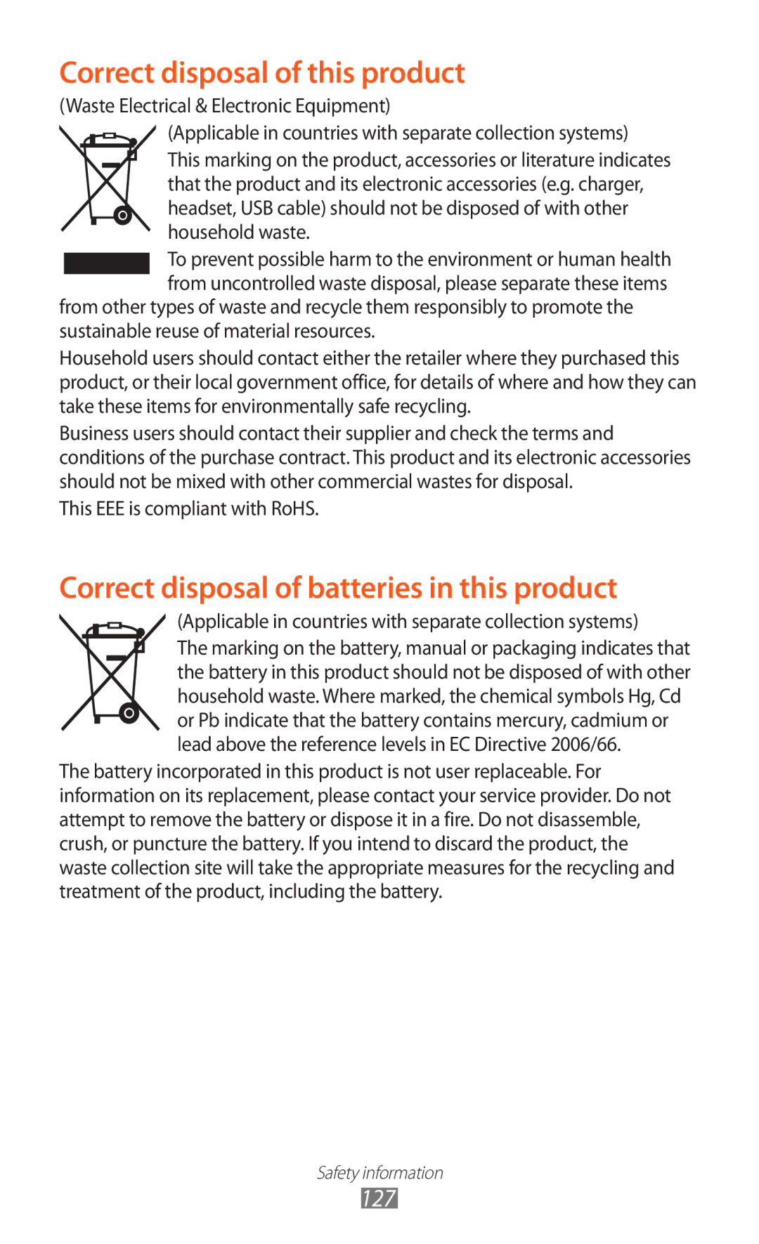 Samsung GT-P6210UWESER, GT-P6210ZWAXEF, GT-P6210MAAXEF, GT-P6210UWAXEF, GT-P6210ZWAFOP manual Correct disposal of this product 