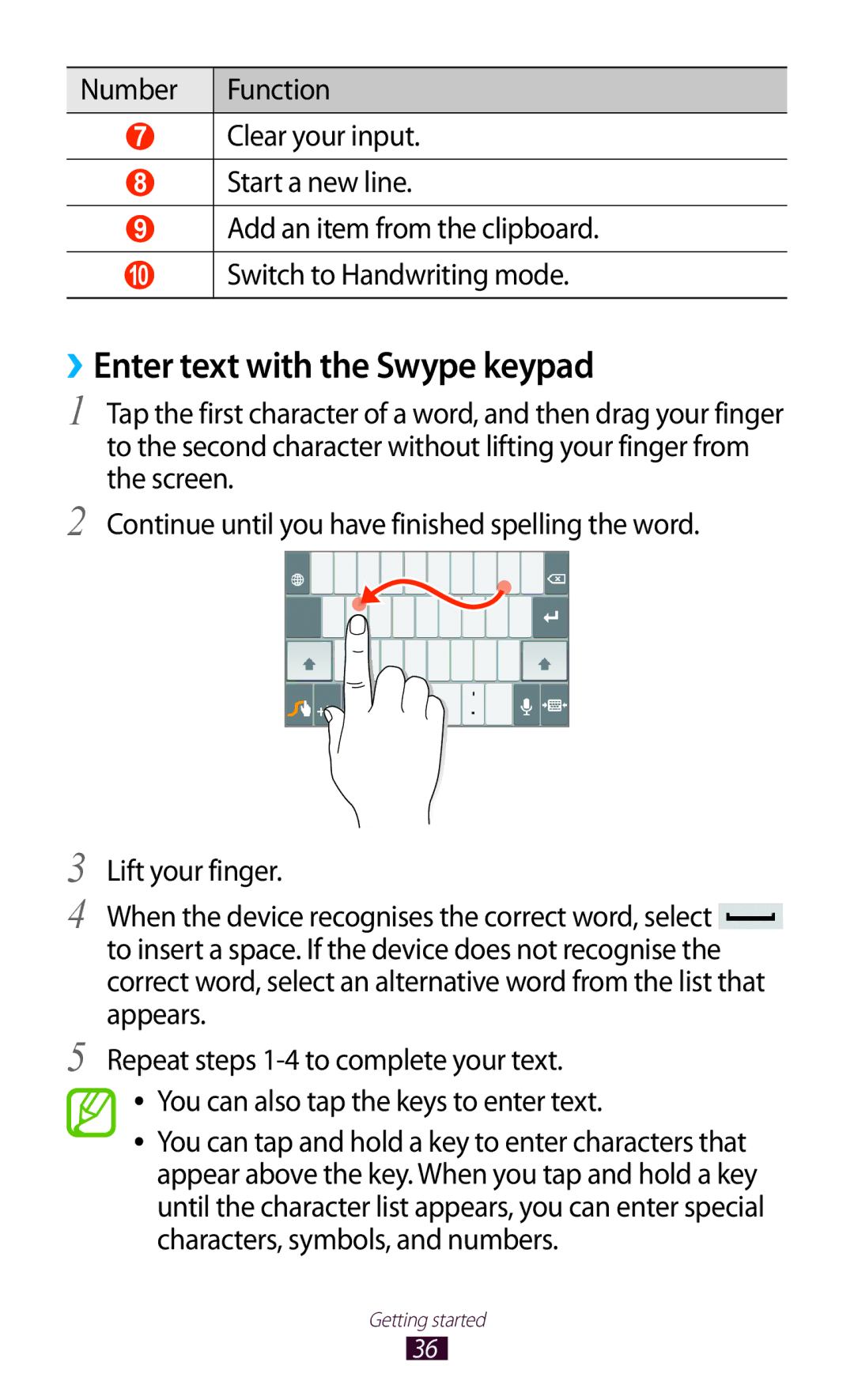 Samsung GT-P6210UWESER, GT-P6210ZWAXEF, GT-P6210MAAXEF, GT-P6210UWAXEF, GT-P6210ZWAFOP ››Enter text with the Swype keypad 