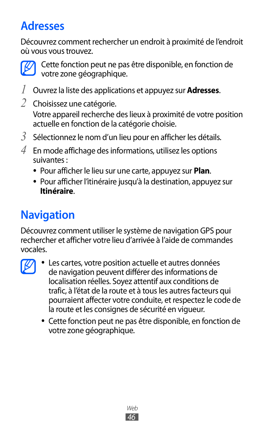 Samsung GT-P6210MAAXEF, GT-P6210ZWAXEF, GT-P6210UWAXEF manual Adresses, Navigation 