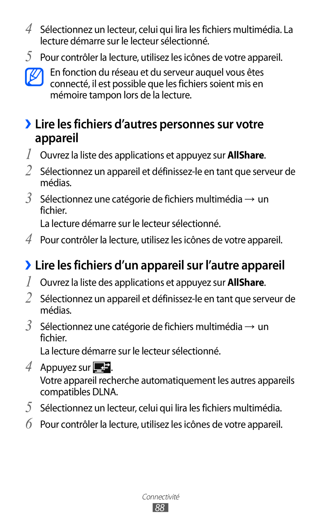 Samsung GT-P6210MAAXEF, GT-P6210ZWAXEF, GT-P6210UWAXEF manual ››Lire les fichiers d’autres personnes sur votre appareil 