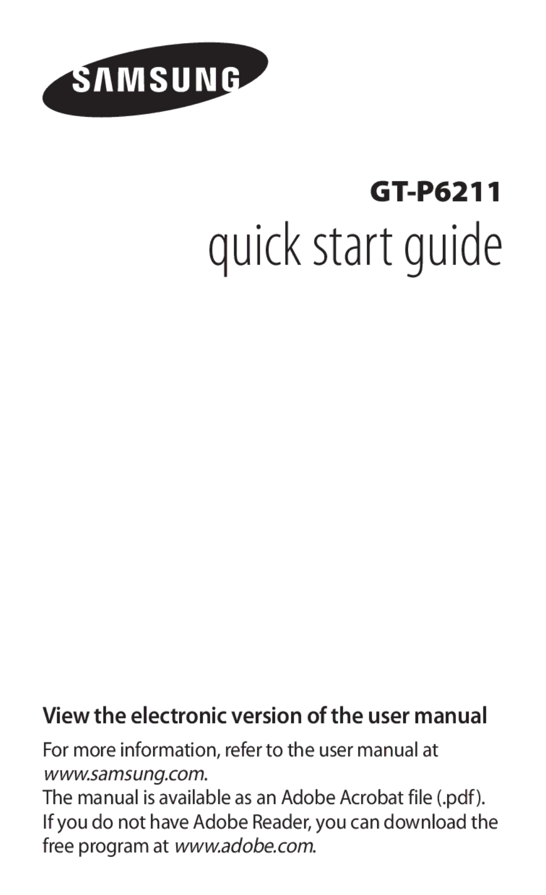 Samsung GT-P6211MAADBT, GT-P6211UWADBT manual Quick start guide 