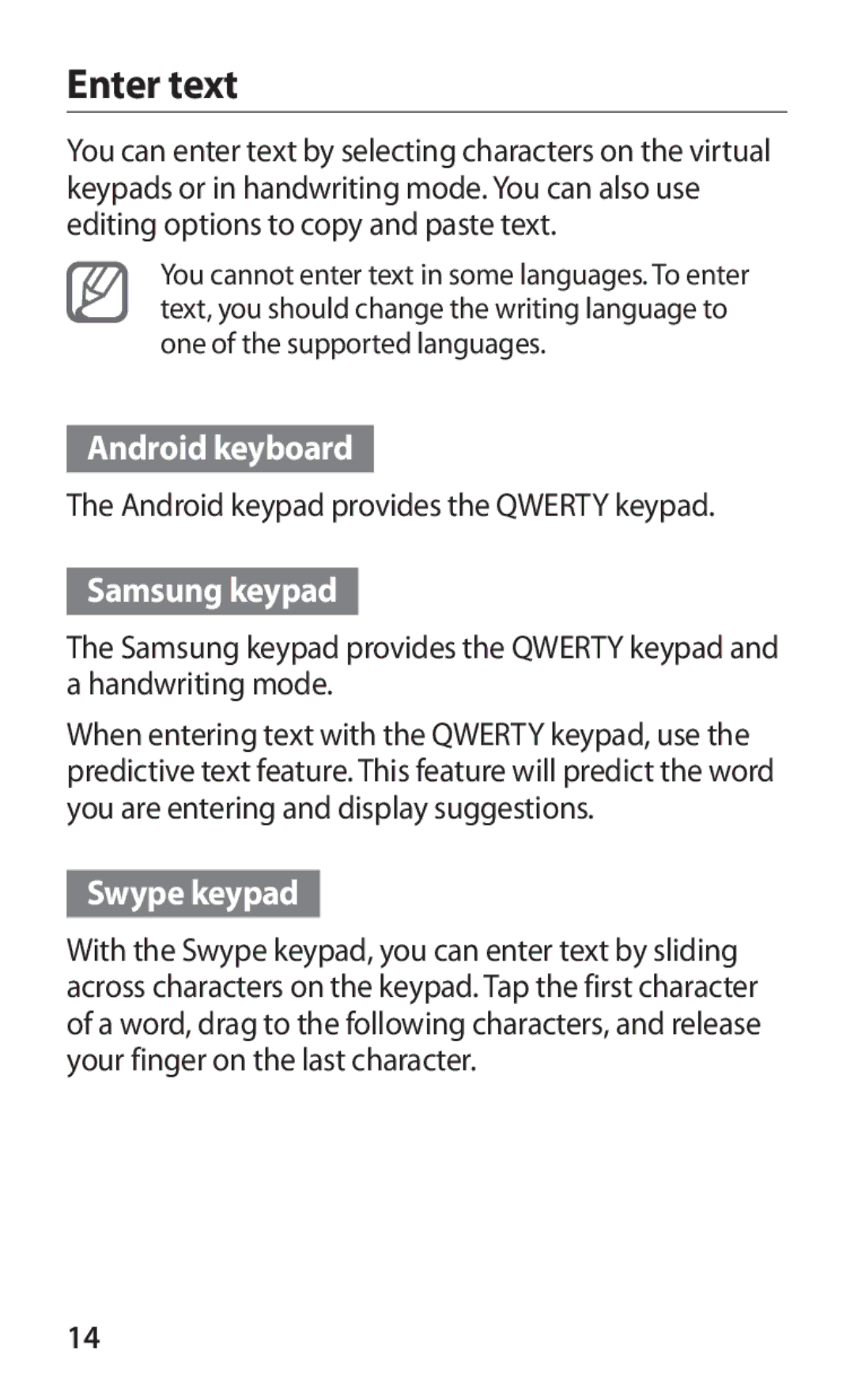 Samsung GT-P6211UWADBT, GT-P6211MAADBT manual Enter text, Samsung keypad 