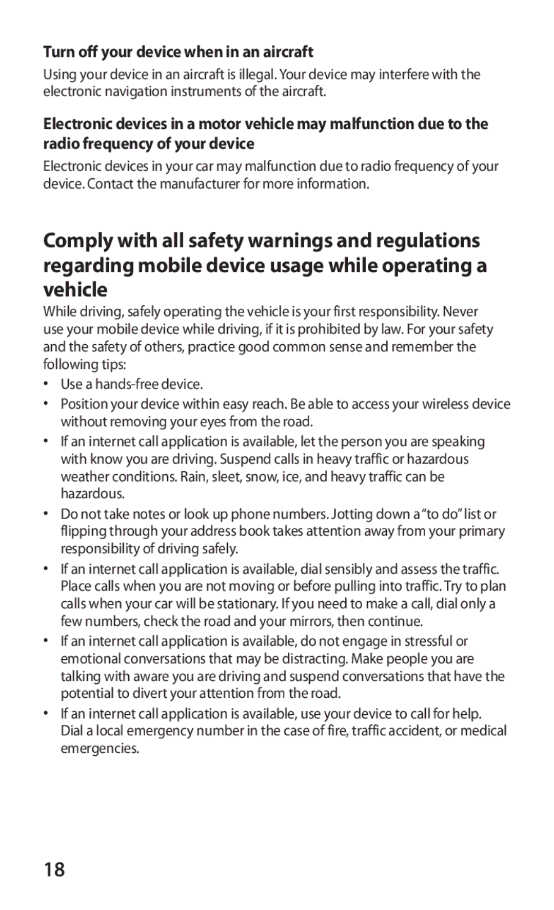 Samsung GT-P6211UWADBT, GT-P6211MAADBT manual Turn off your device when in an aircraft, Use a hands-free device 