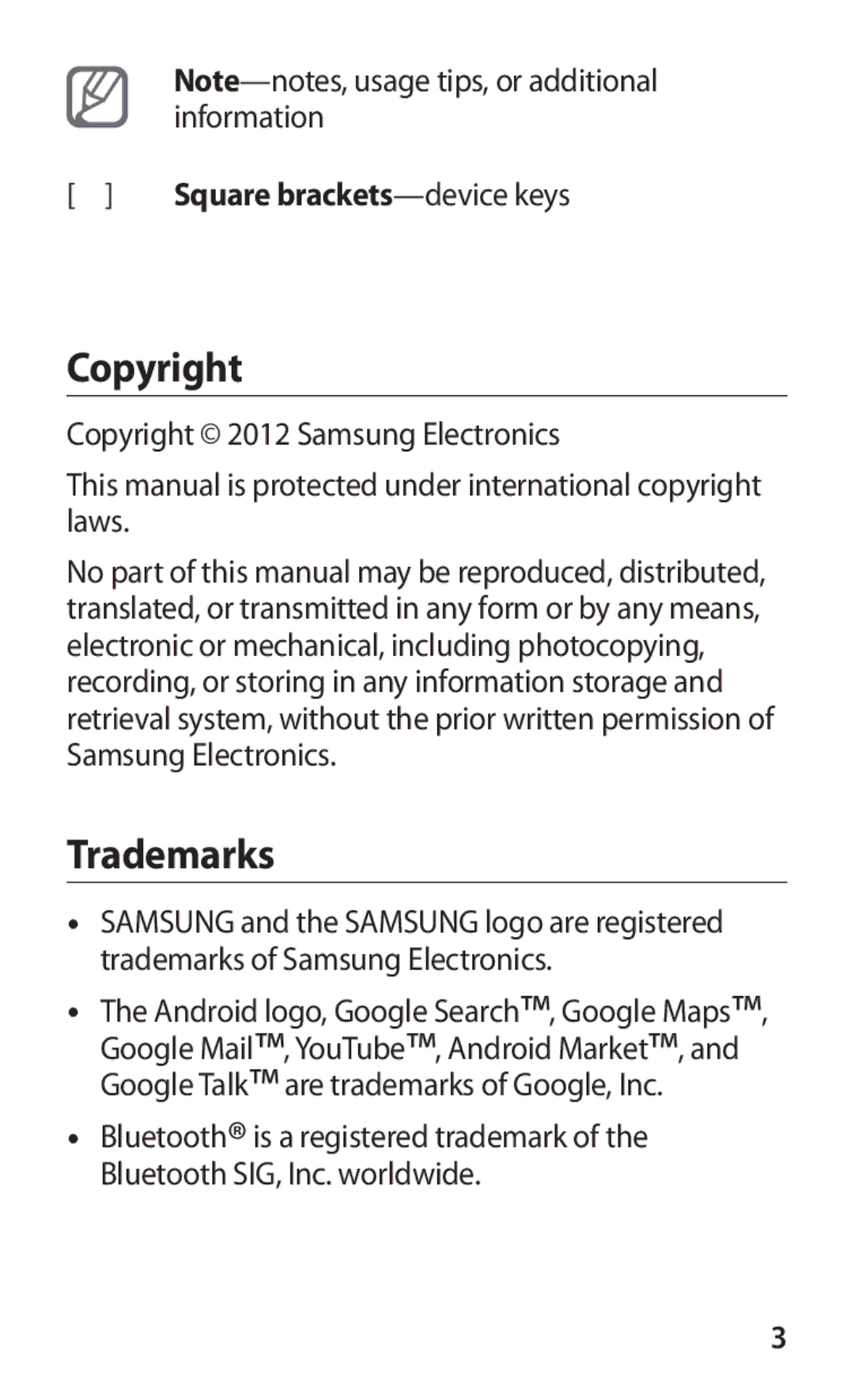 Samsung GT-P6211MAADBT, GT-P6211UWADBT manual Copyright, Trademarks 