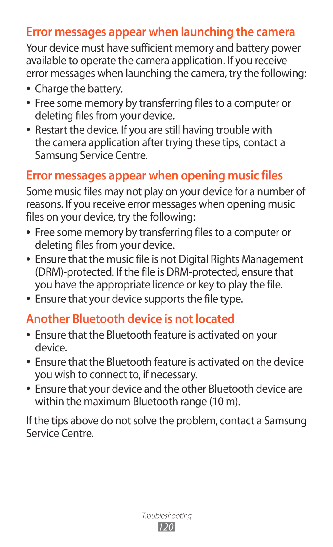 Samsung GT-P6211UWADBT, GT-P6211MAADBT manual Another Bluetooth device is not located 