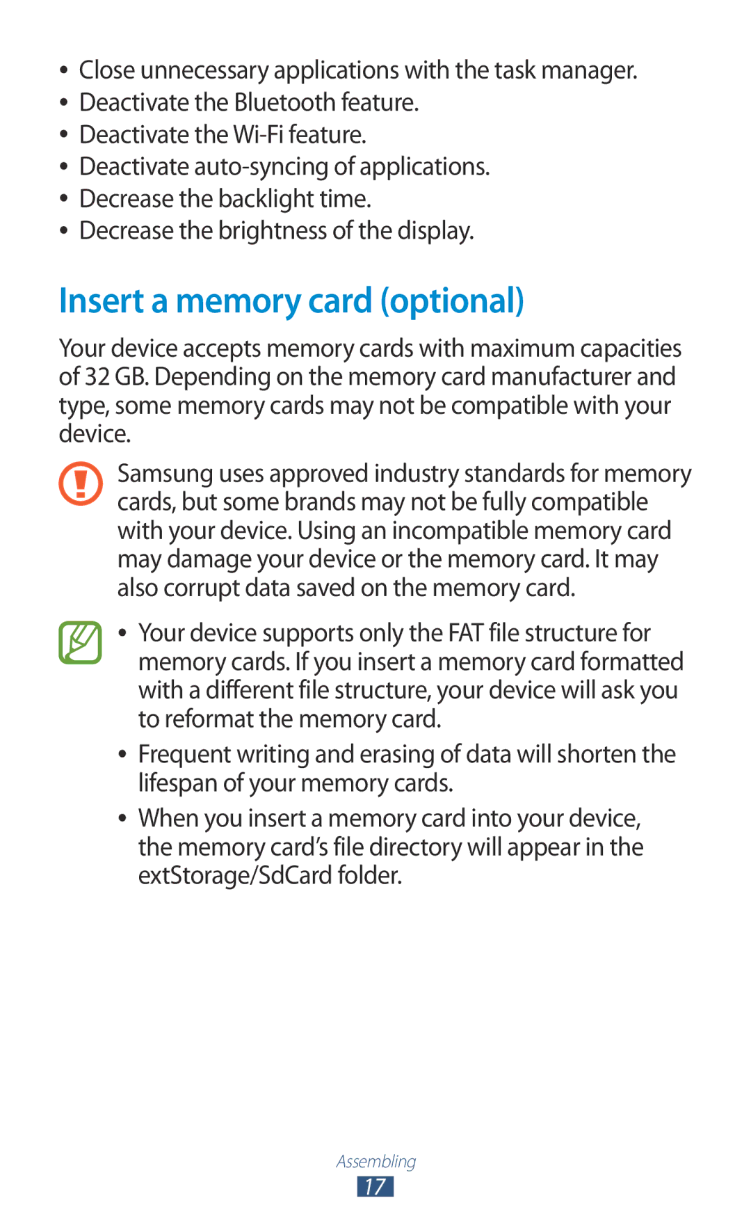 Samsung GT-P6211MAADBT, GT-P6211UWADBT manual Insert a memory card optional, Decrease the brightness of the display 