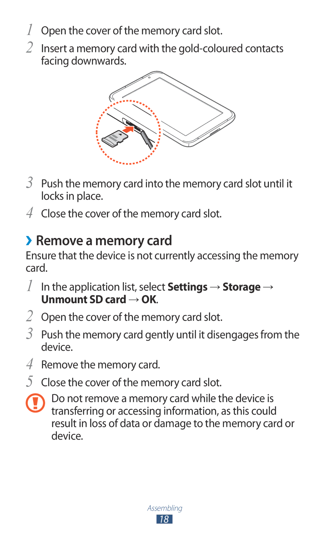 Samsung GT-P6211UWADBT, GT-P6211MAADBT manual ››Remove a memory card, Unmount SD card → OK 