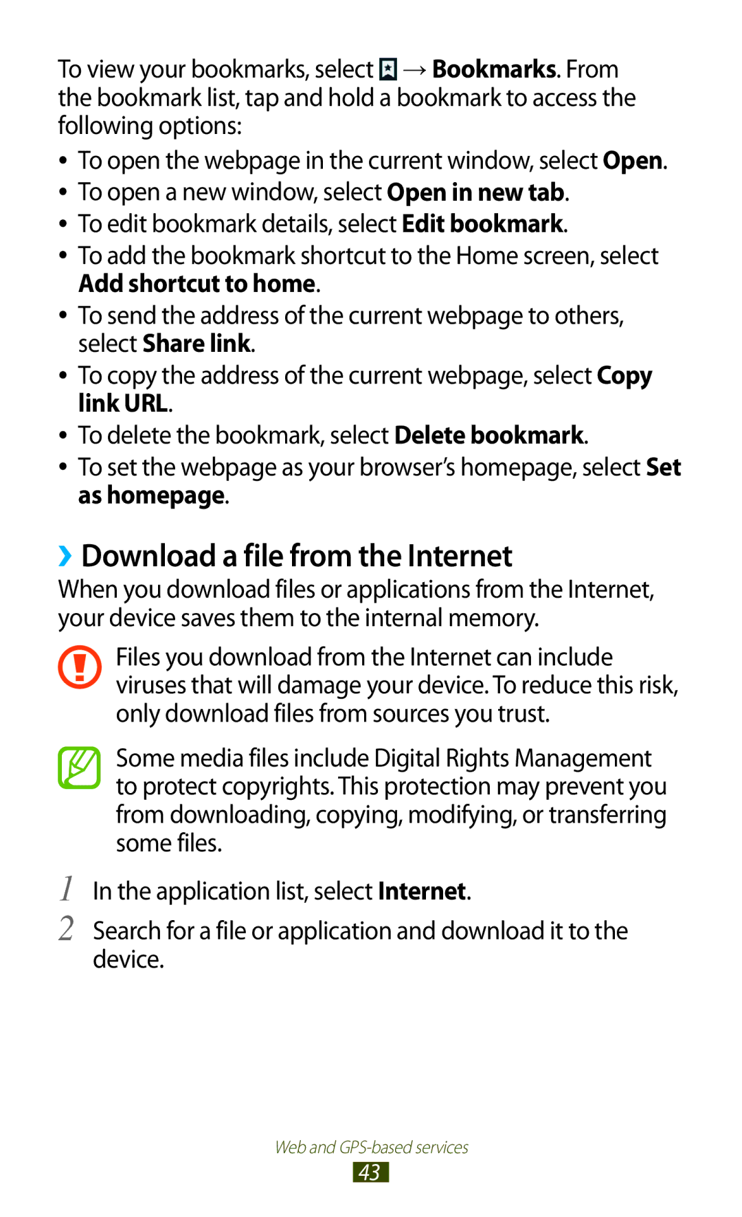 Samsung GT-P6211MAADBT, GT-P6211UWADBT manual ››Download a file from the Internet 