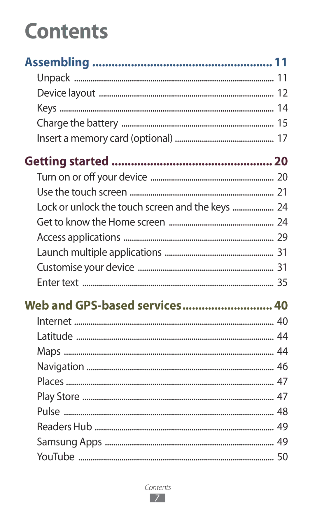 Samsung GT-P6211MAADBT, GT-P6211UWADBT manual Contents 