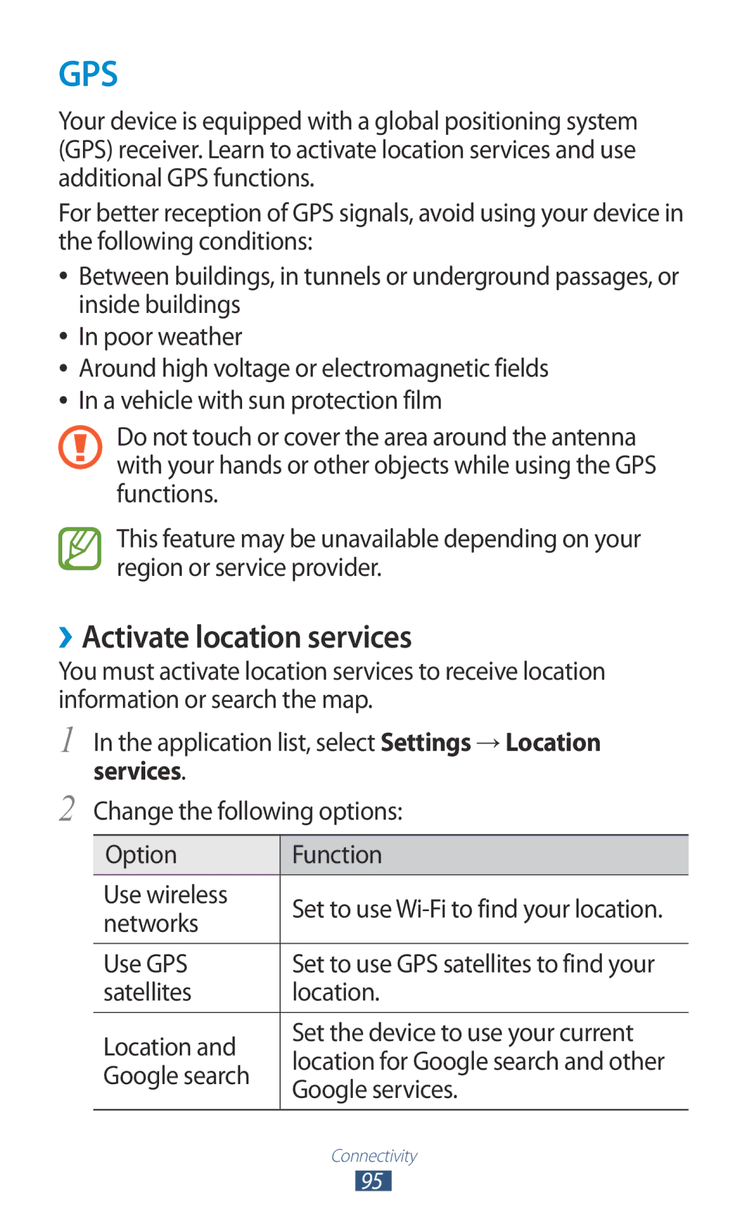 Samsung GT-P6211MAADBT, GT-P6211UWADBT manual ››Activate location services 