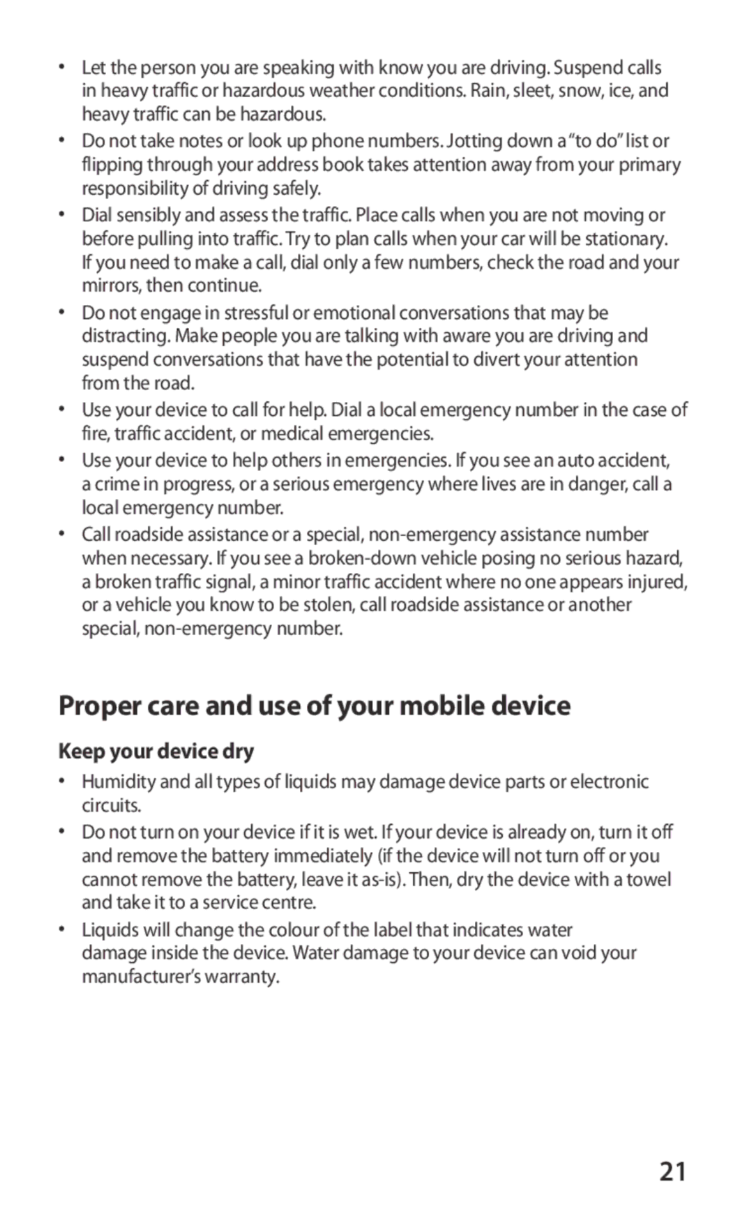 Samsung GT-P6800LSAATO, GT-P6800LSADBT, GT-P6800LSATUR manual Proper care and use of your mobile device, Keep your device dry 