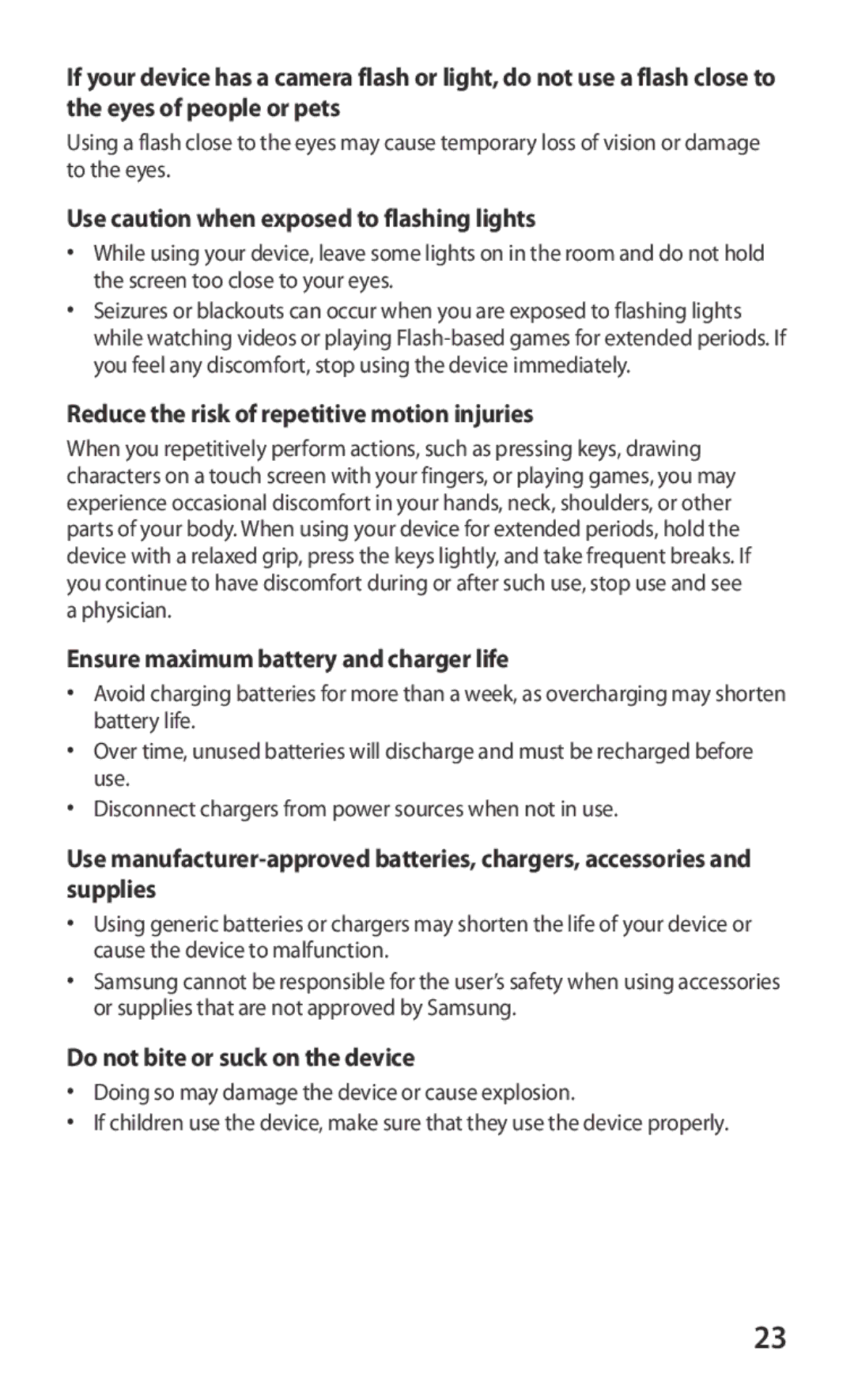 Samsung GT-P6800LSATUR manual Use caution when exposed to flashing lights, Reduce the risk of repetitive motion injuries 