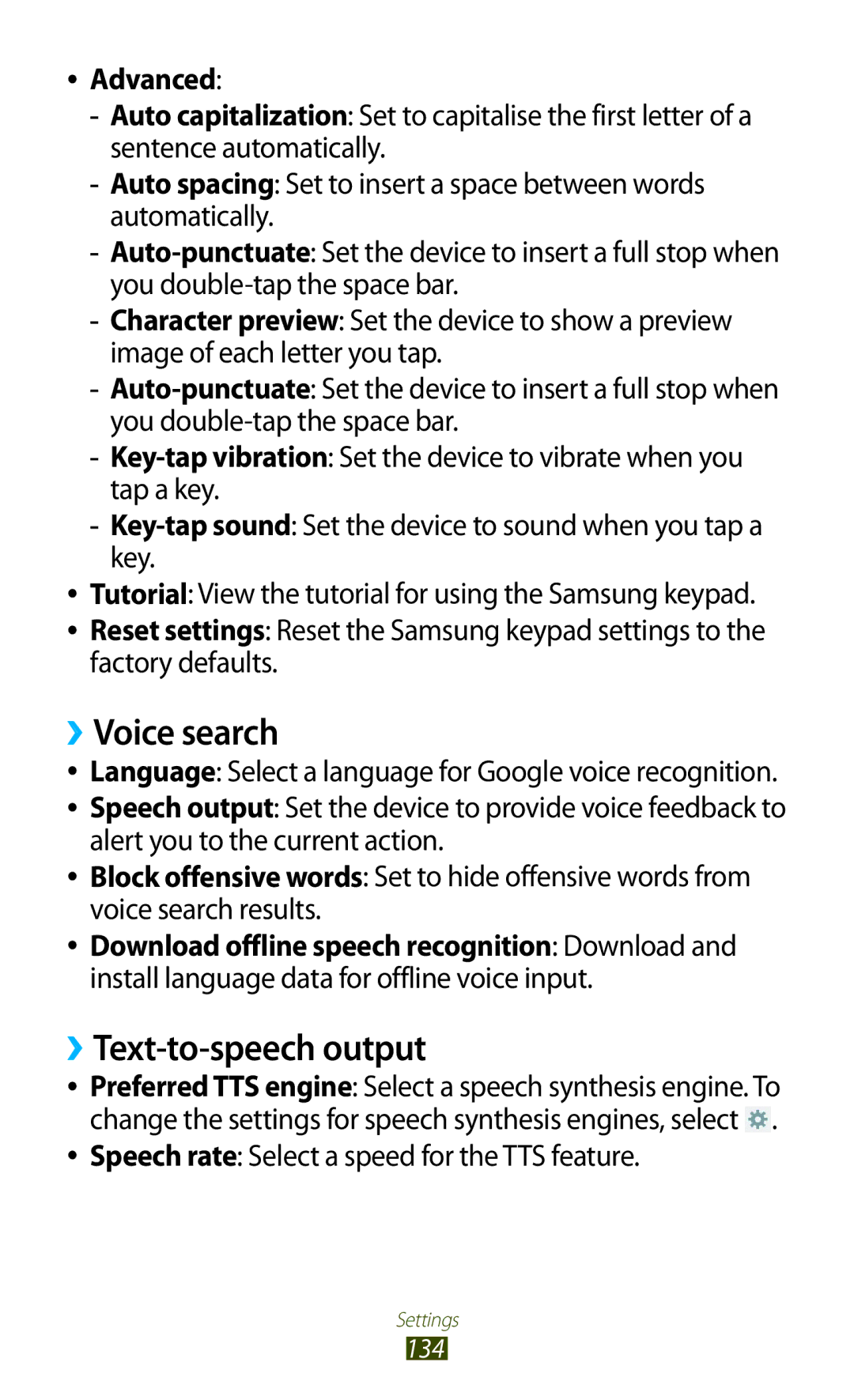 Samsung GT-P6800LSAXEV, GT-P6800LSAJED, GT-P6800LSAEGY, GT-P6800LSATUN ››Voice search, ››Text-to-speech output, Advanced 