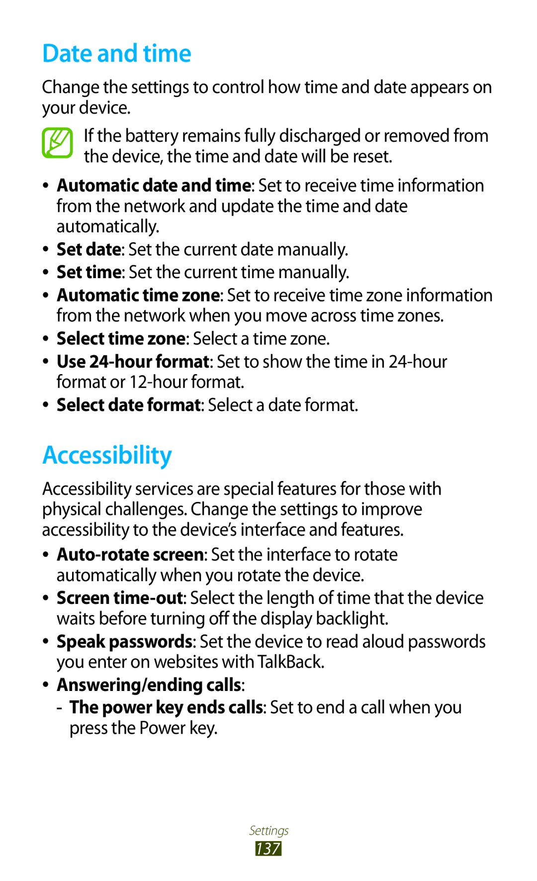 Samsung GT-P6800LSATUN, GT-P6800LSAJED, GT-P6800LSAEGY, GT-P6800LSAKCL, GT-P6800LSATHR manual Date and time, Accessibility 