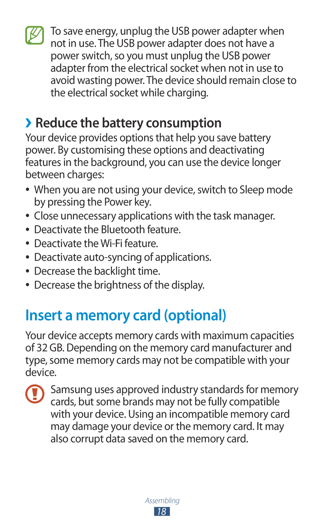 Samsung GT-P6800LSATUN, GT-P6800LSAJED, GT-P6800LSAEGY manual Insert a memory card optional, ››Reduce the battery consumption 