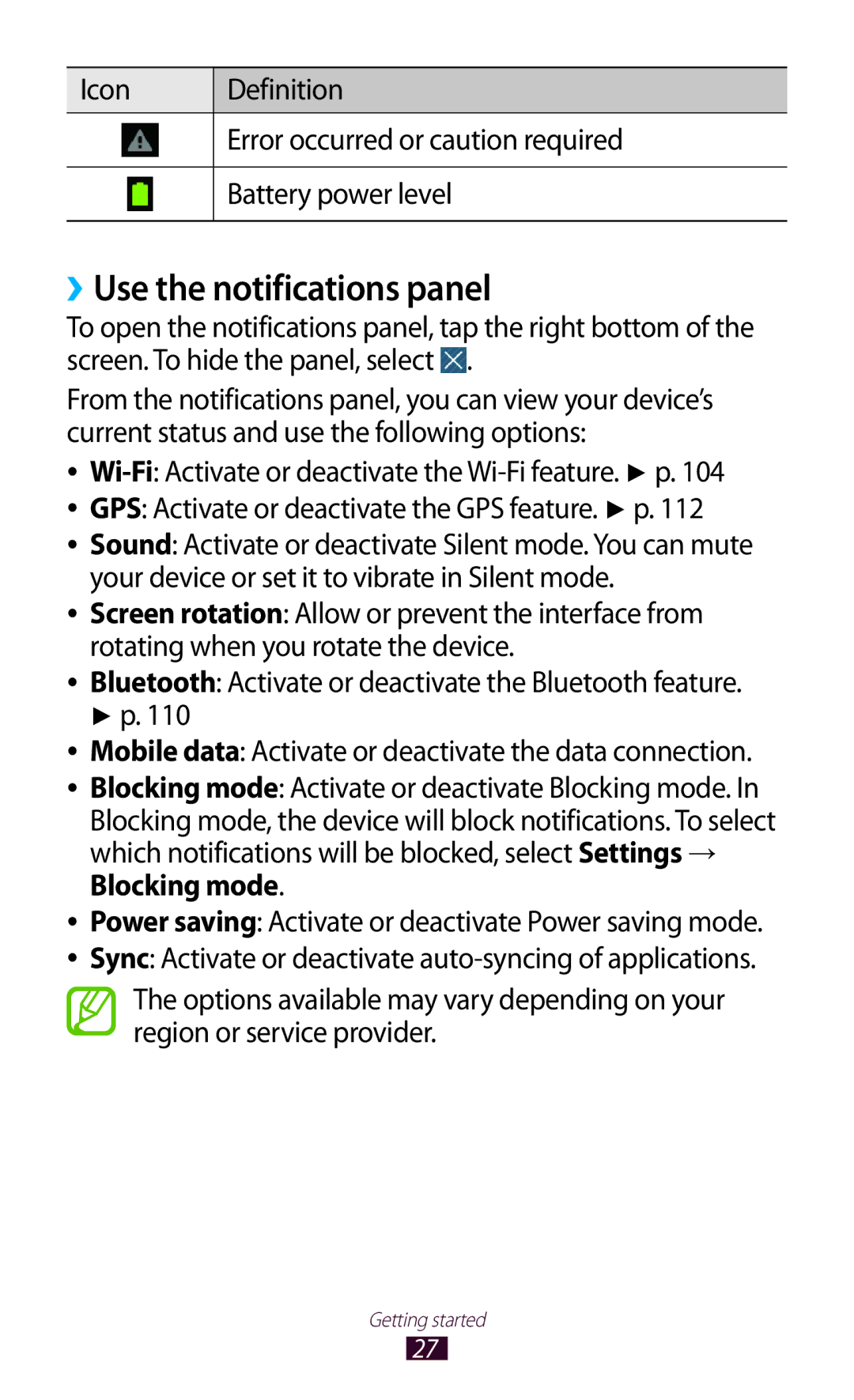 Samsung GT-P6800LSFTHR, GT-P6800LSAJED, GT-P6800LSAEGY, GT-P6800LSATUN, GT-P6800LSAKCL manual ››Use the notifications panel 