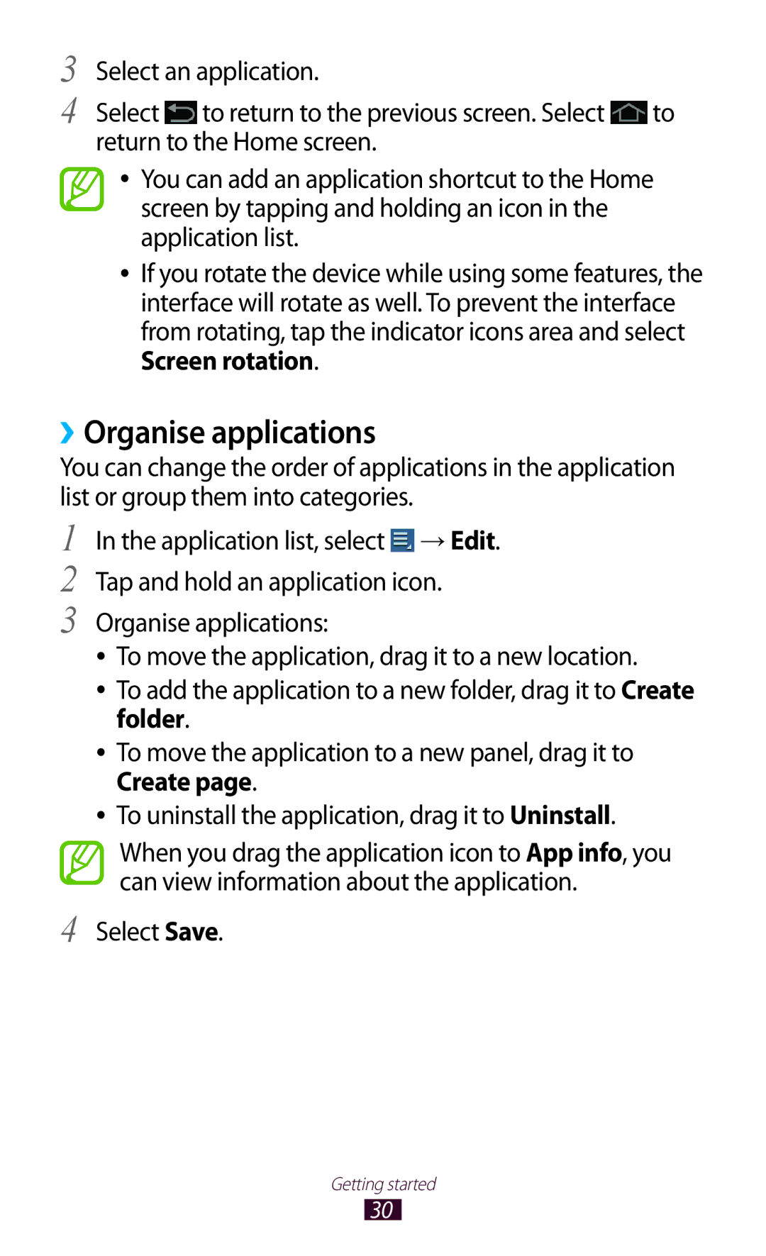 Samsung GT-P6800LSAKSA, GT-P6800LSAJED, GT-P6800LSAEGY, GT-P6800LSATUN, GT-P6800LSAKCL, GT-P6800LSATHR ››Organise applications 