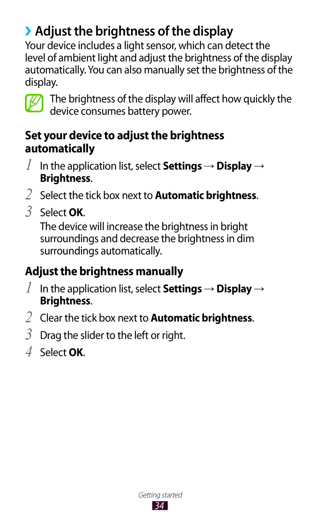 Samsung GT-P6800LSAEGY ››Adjust the brightness of the display, Set your device to adjust the brightness automatically 