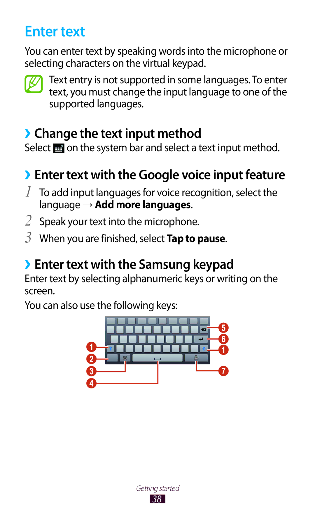 Samsung GT-P6800LSATMC, GT-P6800LSAJED manual ››Change the text input method, ››Enter text with the Samsung keypad 