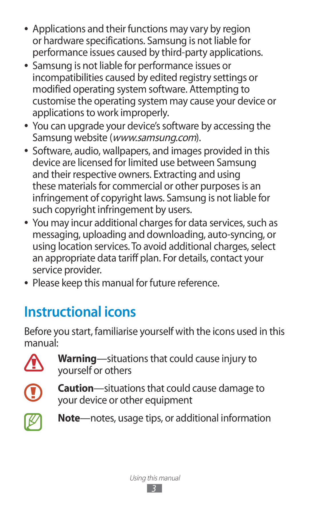 Samsung GT-P6800LSATHR, GT-P6800LSAJED, GT-P6800LSAEGY, GT-P6800LSATUN, GT-P6800LSAKCL, GT-P6800LSATMC Instructional icons 