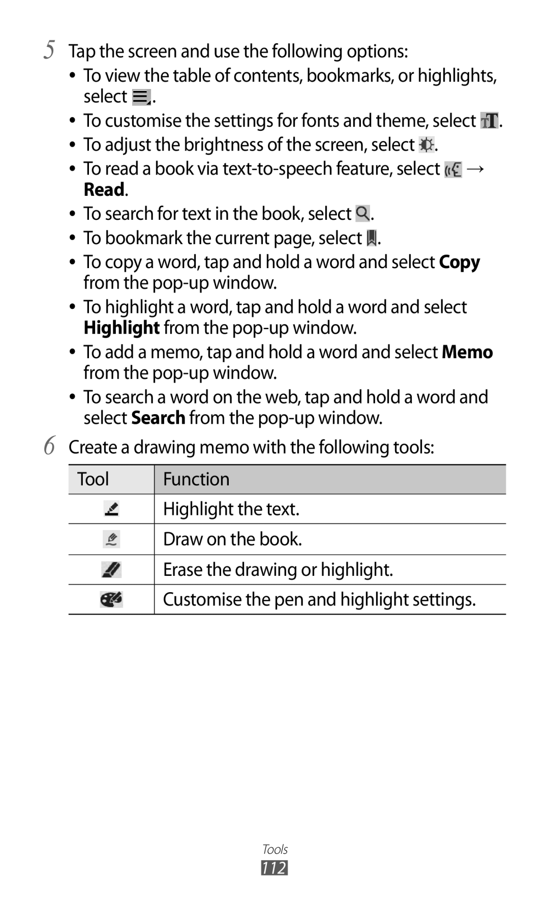 Samsung GT-P6800LSAMID, GT-P6800LSAJED, GT-P6800LSAEGY manual To read a book via text-to-speech feature, select → Read 