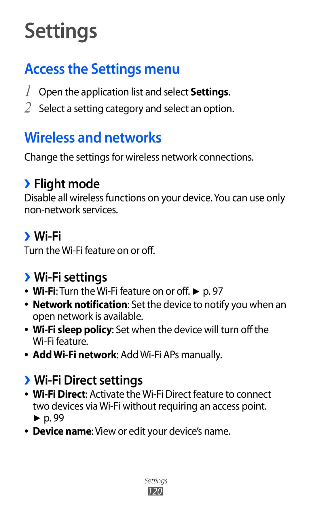 Samsung GT-P6800LSAEGY, GT-P6800LSAJED, GT-P6800LSATUN, GT-P6800LSAKCL Access the Settings menu, Wireless and networks 