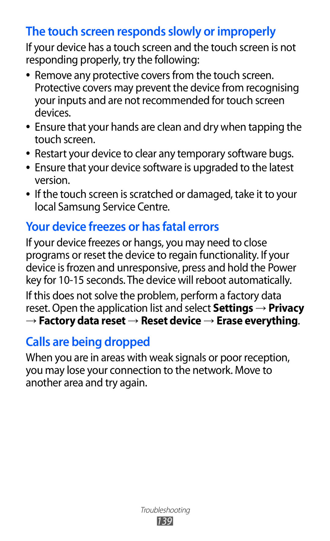 Samsung GT-P6800LSAKCL, GT-P6800LSAJED, GT-P6800LSAEGY, GT-P6800LSATUN manual Your device freezes or has fatal errors 