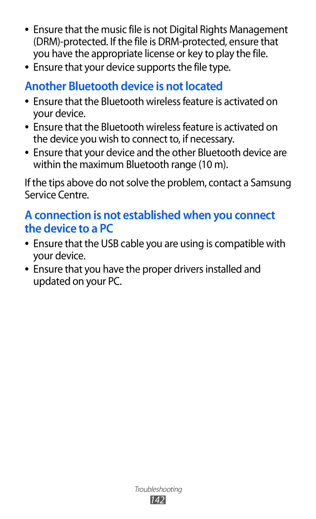 Samsung GT-P6800LSASKZ, GT-P6800LSAJED, GT-P6800LSAEGY, GT-P6800LSATUN manual Another Bluetooth device is not located 