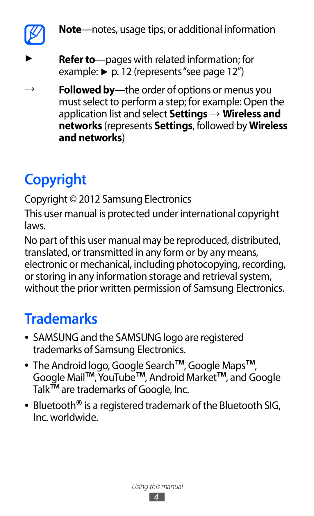 Samsung GT-P6800LSATHR, GT-P6800LSAJED, GT-P6800LSAEGY, GT-P6800LSATUN, GT-P6800LSAKCL, GT-P6800LSATMC Copyright, Trademarks 