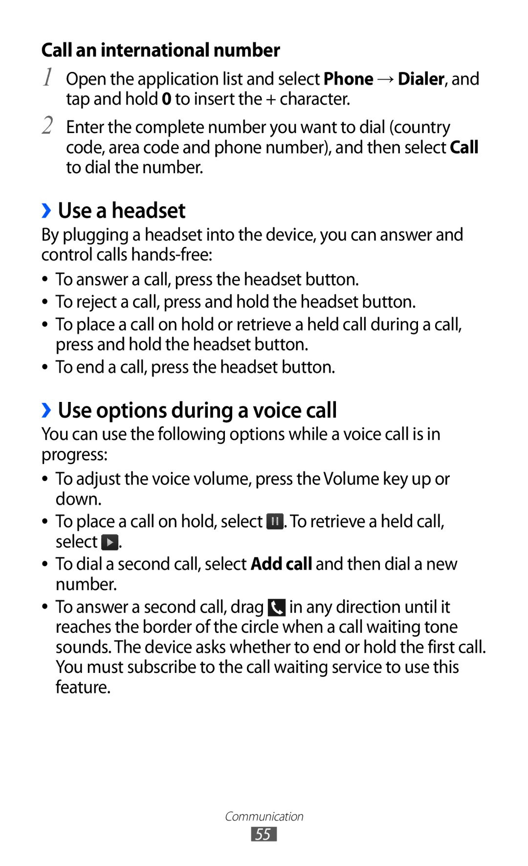 Samsung GT-P6800LSATHR, GT-P6800LSAJED, GT-P6800LSAEGY, GT-P6800LSATUN ››Use a headset, ››Use options during a voice call 