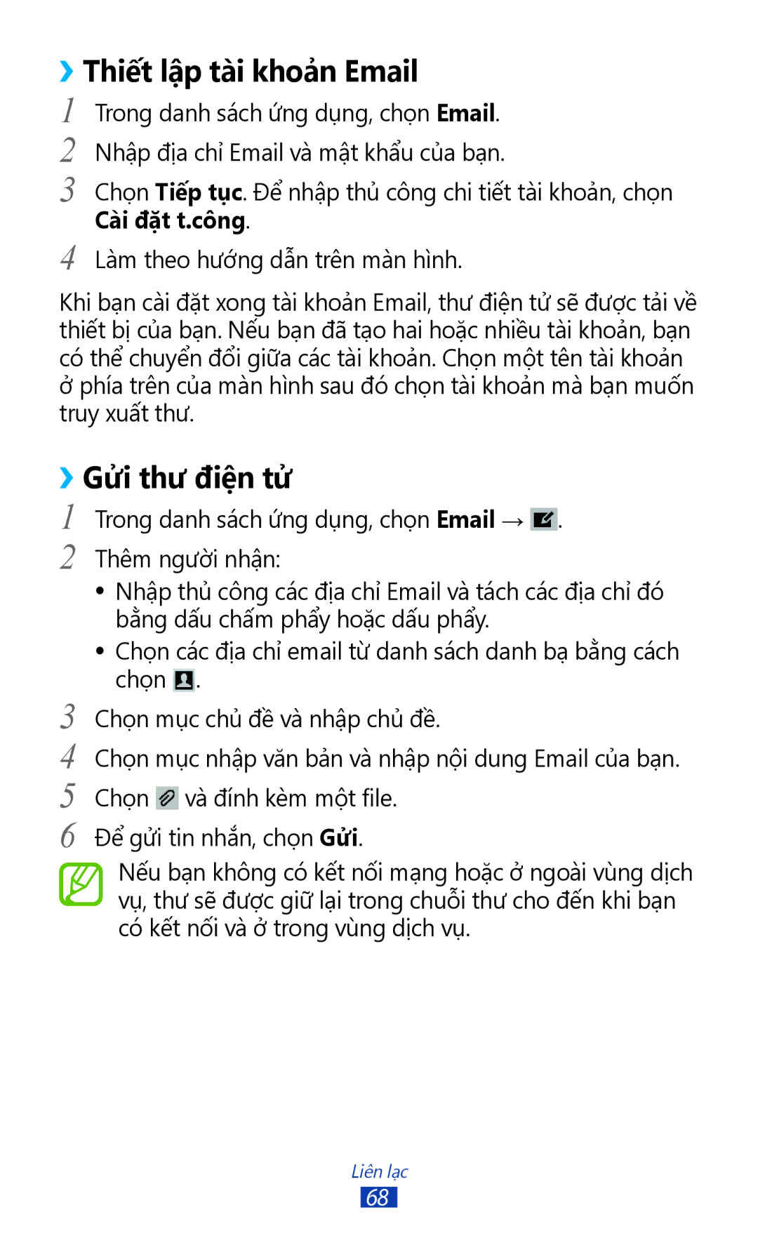 Samsung GT-P6800LSAXXV, GT-P6800LSAXEV manual ››Thiết lập tài khoản Email 