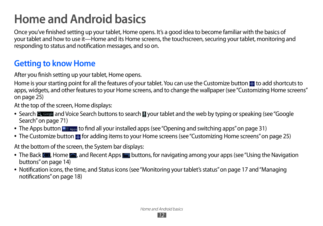 Samsung GT-P7100 user manual Home and Android basics, Getting to know Home 