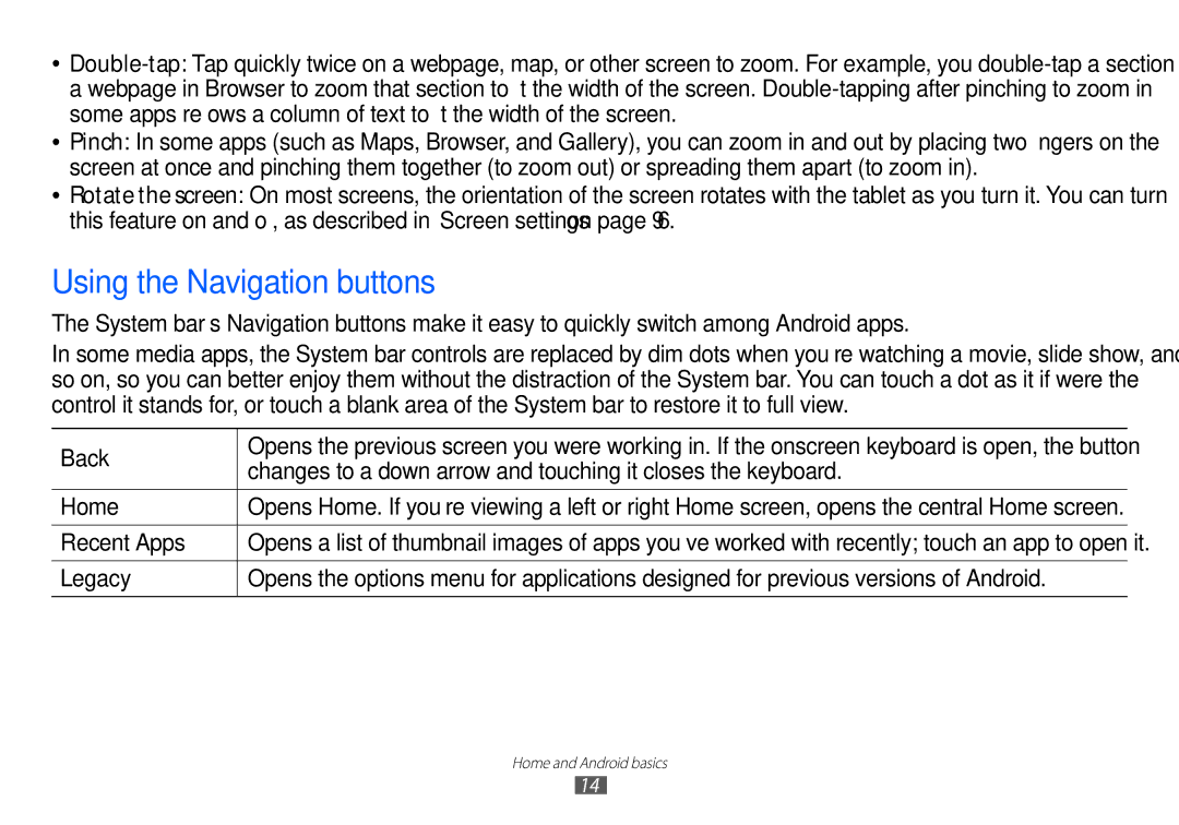 Samsung GT-P7100 user manual Using the Navigation buttons, Back 