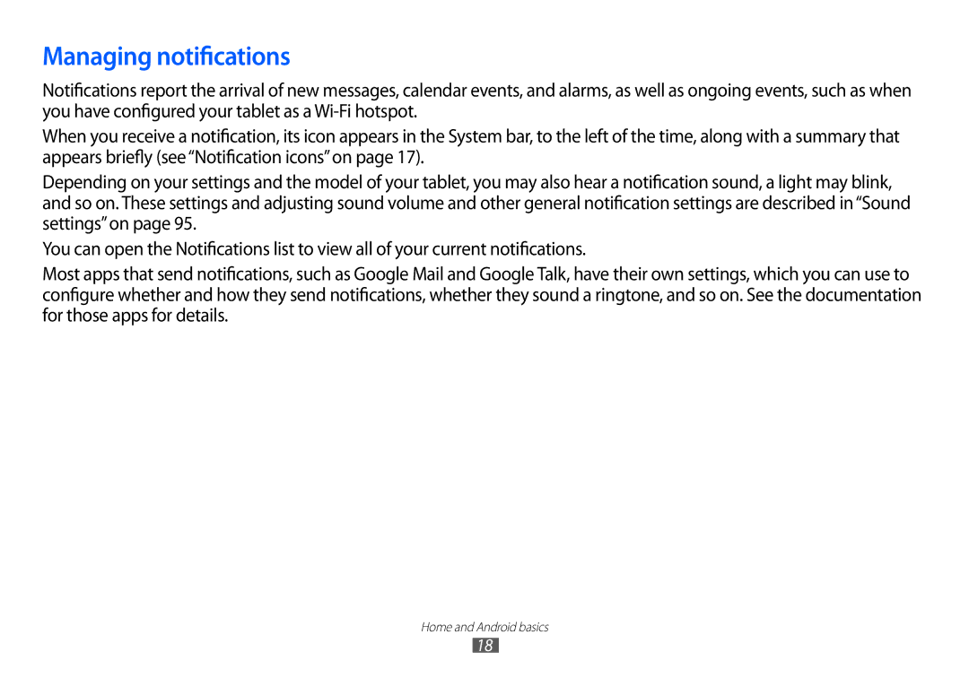 Samsung GT-P7100 user manual Managing notifications 