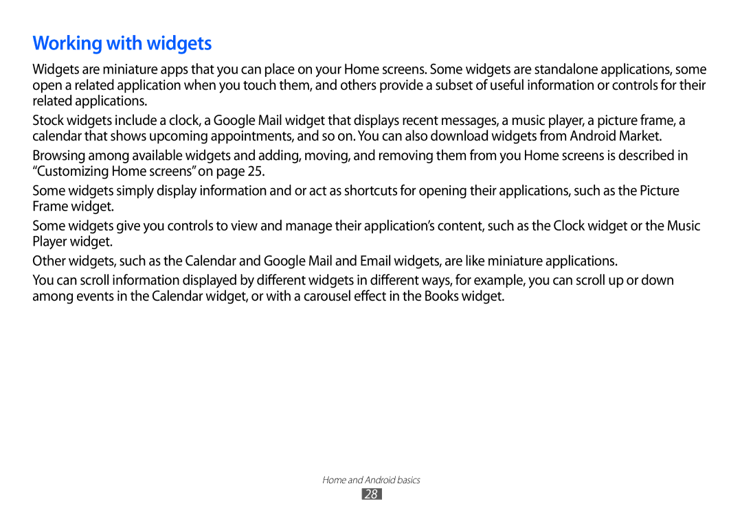 Samsung GT-P7100 user manual Working with widgets 