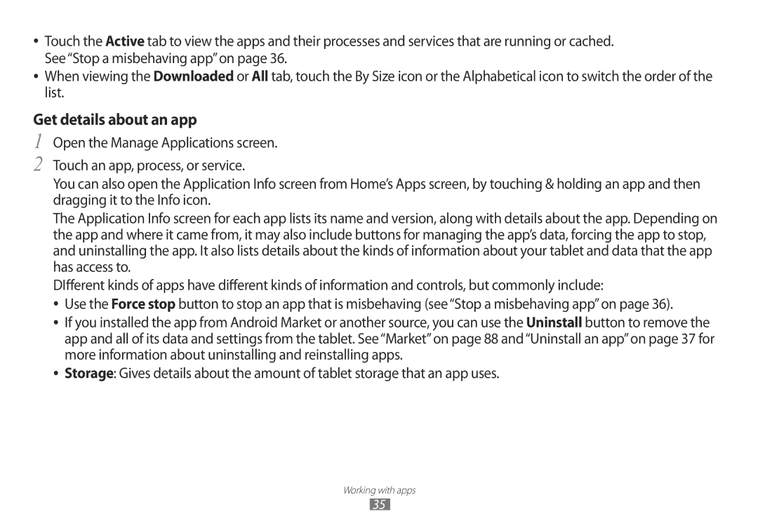 Samsung GT-P7100 user manual Get details about an app 