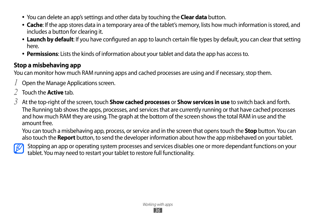 Samsung GT-P7100 user manual Stop a misbehaving app 