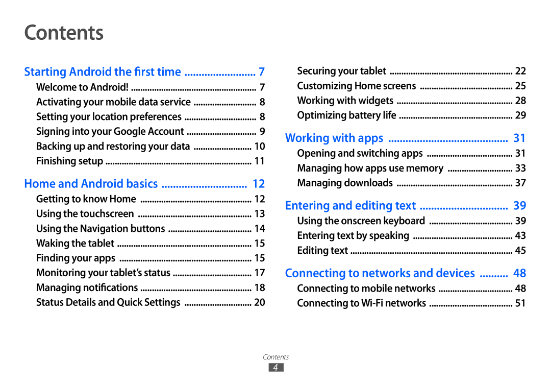 Samsung GT-P7100 user manual Contents 