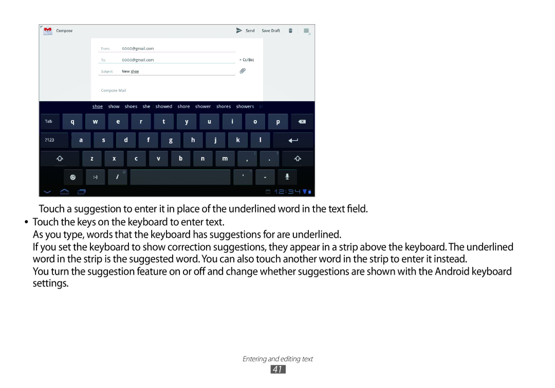 Samsung GT-P7100 user manual Entering and editing text 