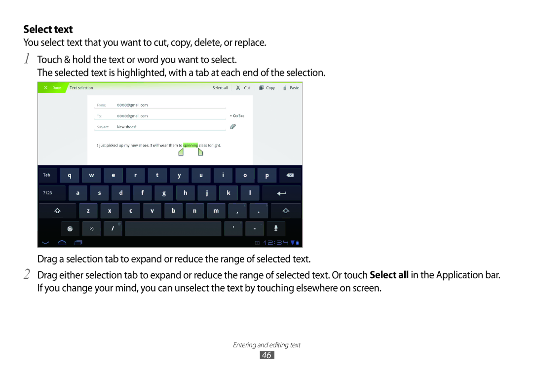 Samsung GT-P7100 user manual Select text 