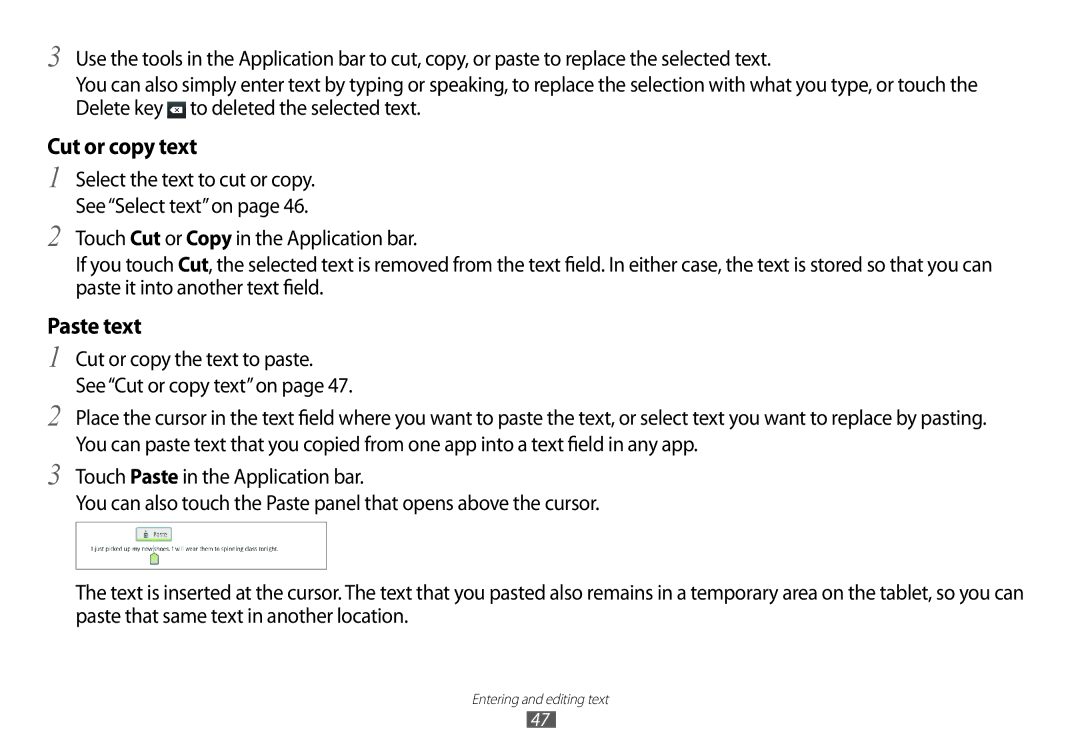 Samsung GT-P7100 user manual Cut or copy text, Paste text 